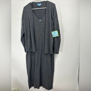 CeCe Cardigan and Midi Tank Dress 2pc Sweater set size Large Gray NWT